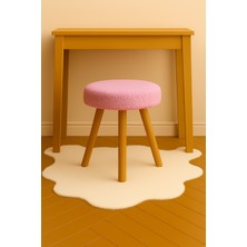 Pembe Teddy Yuvarlak Puf Bench Ahşap Modern Ayak Dekoratif Peluş Tabure