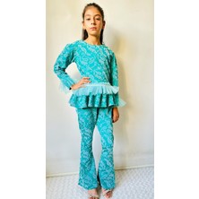 Gala Geniş Paça Üstü Fırfırlı Desenli Çocuk Takım