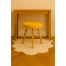 Sarı Teddy Yuvarlak Puf Bench Ahşap Modern Ayak Dekoratif Peluş Tabure