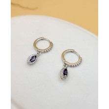 Zirkon Taşlı Minimal Damla Mor Küpe