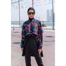 Remsa Paraşüt Önü Kapaklı Tam Kapalı Tesettür Mayo R046 Siyah Color Neon