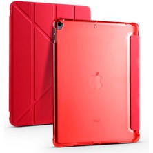 ekılıf - Apple iPad Pro 10.5 (7.Nesil) - Tablet Kılıfı Kalem Bölmeli Korumalı Standlı Tri Folding Kılıf - Kırmızı - T15514