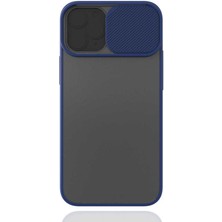 noktaks - Apple iPhone 12 Mini - Kılıf Slayt Sürgülü Arkası Buzlu Lensi Kapak - Lacivert - T15312