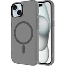 noktaks - Apple iPhone 15 Plus - Kılıf Magsafe Şarj Özellikli Buzlu Transparan C-Pro Sert Kapak - Koyu Gri - T29680