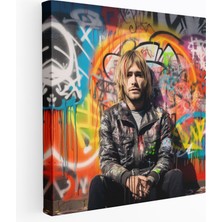 Popcas Kurt Cobain Kanvas Tablo - Duvar Sanatından Ilham Alan Tasarım - Kurt Cobain Duvar Sanatı Güçlü Ifade Sokak Sanatı