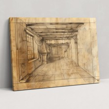 Popcas Leonardo Da Vinci'nin Oda Içi Perspektif Çalışması Duvar Sanatı - Ev Dekorasyonu Kanvas Tablo