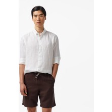 Nautica Erkek Beyaz Classic Fit Keten Gömlek