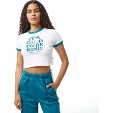 Tommy Jeans Slim Novelty Ringer Kadın Beyaz T-Shirt