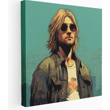 Popcas Kurt Cobain Retro Çizgi Roman Kanvas Tablo - Nostalji Duvar Sanatı Ev Dekorasyonu