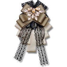 Shine Seri Kahve Ekru Yeşil Grogren Kurdele Kurdele Taşlı Yaka Çiçeği Broş Okul,iş,şal,gömlek