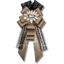 Shine Seri Kahve Ekru Yeşil Grogren Kurdele Kurdele Taşlı Yaka Çiçeği Broş Okul,iş,şal,gömlek