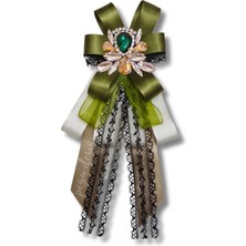 Shine Seri Yeşil Kurdele Kurdele Taşlı Yaka Çiçeği Broş Okul,iş,şal,gömlek