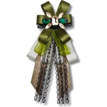 Shine Seri Yeşil Kurdele Kurdele Taşlı Yaka Çiçeği Broş Okul,iş,şal,gömlek