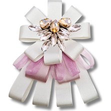 Shine Seri Pudra Ekru Grogren Kurdele Taşlı Yaka Çiçeği Broş Okul,iş,şal,gömlek