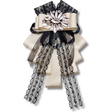 Shine Seri Ekru Grogren Dantelli Kurdele Taşlı Yaka Çiçeği Broş Okul,iş,şal,gömlek