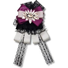 Shine Seri Mürdüm Grogren Kurdele Dantelli Taşlı Yaka Çiçeği Broş Okul,iş,şal,gömlek