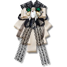 Shine Seri Ekru Grogren Arılı Kurdele Taşlı Yaka Çiçeği Broş Okul,iş,şal,gömlek