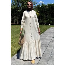 Süreyya Çizgili Gömlek Elbise Kahve