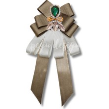 Shine Seri Kahve Ekru Yeşil Grogren Kurdele Kurdele Taşlı Yaka Çiçeği Broş Okul,iş,şal,gömlek