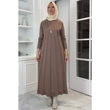 Beyza Fitilli Triko Elbise Sütlü Kahve