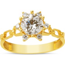 Zincir Tasarım 14 Ayar Altın Tektaş Yüzük