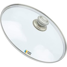 Tencere Sahan Tava Cam Kapağı Kapak 34 cm Gri Tutma Tepesi
