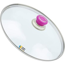 Tencere Sahan Tava Cam Kapağı Kapak 26 cm Fuşya Tutma Tepesi