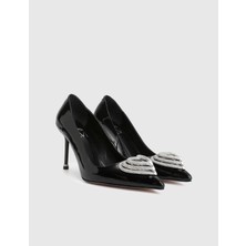 Anessa Hakiki Rugan Deri Siyah Kadın Topuklu Ayakkabı