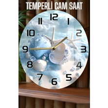 Deniz Kabuklu & Incili Tasarım 3D Görünümlü Temperli Cam Saat – 33 cm CSDW411