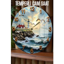 Deniz Feneri Manzaralı 3D Görünümlü Temperli Cam Saat – 33 cm CSDW375