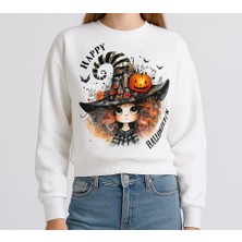 Kız Çocuk Halloween Baskılı Üç Iplik Kumaş Sweatshirt
