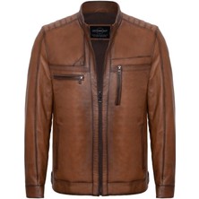 Hakiki Deri Taba Dört Cepli Işlemeli Erkek Deri Ceket