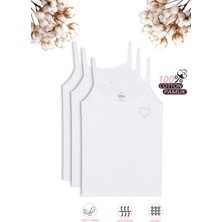 Özkan Underwear Özkan 0817 3'lü Paket Kız Çocuk %100 Pamuklu Ribana Esnek Rahat Önü Taşlı İp Askılı Atlet