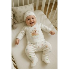 3 Lü Bebek Zıbın Takımı 0-3 Ay %100 Pamuk Kendinden Eldivenli Şirin Desenli