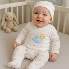 3 Lü Bebek Zıbın Takımı 0-3 Ay %100 Pamuk Kendinden Eldivenli Şirin Desenli