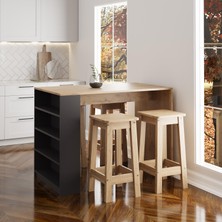 Pablo G4922 4 Adet Sepet Tabureli Bar Masası Sepet Antrasit 4 Raflı Depolamalı Modern Mutfak Masası