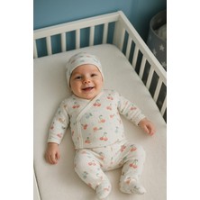 3 Lü Bebek Zıbın Takımı 0-3 Ay %100 Pamuk Kendinden Eldivenli Şirin Desenli