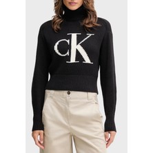 Calvin Klein % 100 Pamuk Loose Fit Balıkçı Yaka Logolu Kazak LV047D349GUB1 Bayan Kazak LV047D349G Ub1