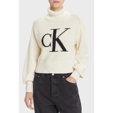 Calvin Klein % 100 Pamuk Loose Fit Balıkçı Yaka Logolu Kazak LV047D349G101 Bayan Kazak LV047D349G 101