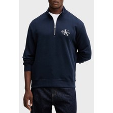 Calvin Klein Pamuklu Loose Fit Yarım Fermuarlı Dik Yaka Sweat LV04RD244GCEF Erkek Sweat LV04RD244G Cef