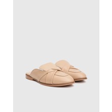 Pedra Hakiki Deri Bej Kadın Terlik