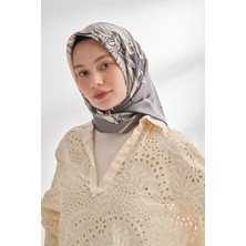 Armanda Ivory Desen Tivil Ipek Eşarp 4356-GRI