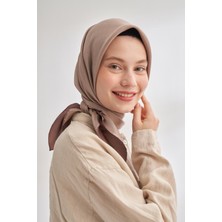 Armanda Çift Taraflı Düz Tivil Ipek Eşarp 4401-SÜTLÜ Kahve