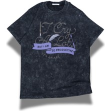 Unisex It Cry A Lot Yazılı Yıkamalı T-Shirt, Oversize Taylor Swift Temalı Vintage Tişört