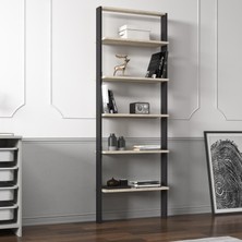 İnarch Dizayn Hero 5 Raflı Modern Kitaplık - 180 cm, Antrasit/Traverten
