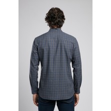 Liam Erkek Dokuma Uzun Gömlek Lacivert-Gri Ekose