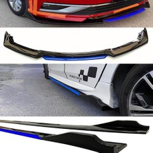 Chevrolet Spark 2005-2009 Mavi Şeritli Renkli Ön Lip ve Yan Marşpiyel Seti