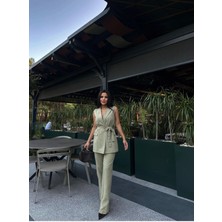 Kuşaklı Yelek Pantolon Takim