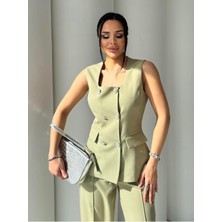 Yelek Pantolon Kare Yaka Takım