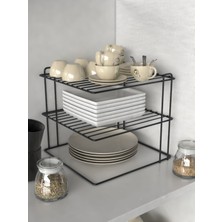 3 Katlı Tabak ve Bardak Organizer, Dolap ve Tezgah Için Düzenleyici Siyah